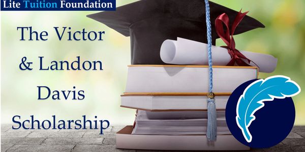 The Victor & Landon Davis Scholarship banner with a graduation cap and diploma