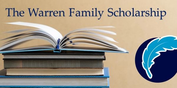The Warren Family Scholarship banner with an open book